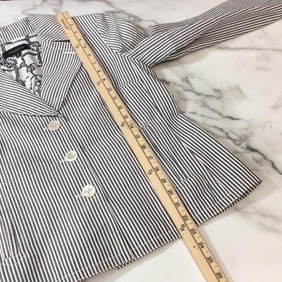 Talbots Gray White Stripe Blazer Jacket Womens 6 Three‎ Button Front Seersucker - Picture 9 of 10